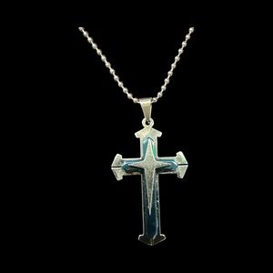 Stylish Silver and Blue Cross Necklace